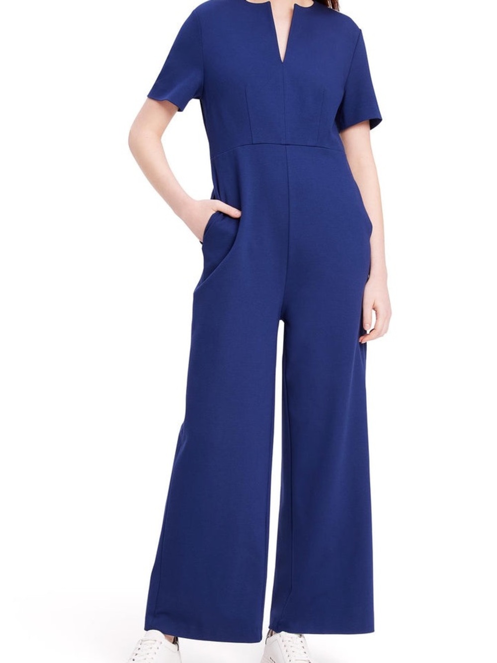 kate spade Royal Blue Short-Sleeve Belted Wide-Leg Jumpsuit - Picture 3 of 11